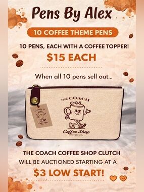 *** For Live Show Only *** Pens By Alex for Coach Coffee Shop NWT Clutch